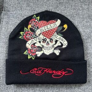 Ed Hardy Black Skull Beanie